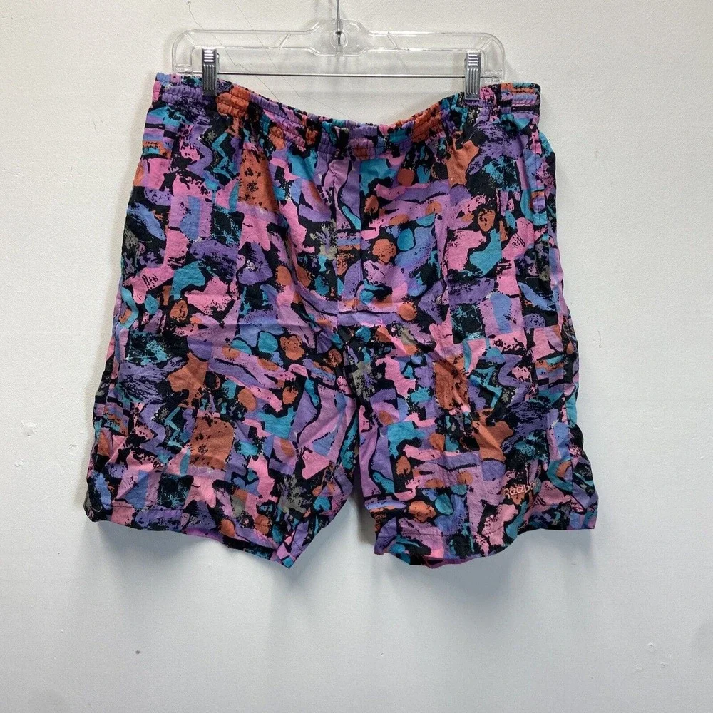 Reebok Sport Shorts Geometric Print Mens Size Large Nylon Vintage 90s - Picture 1 of 6